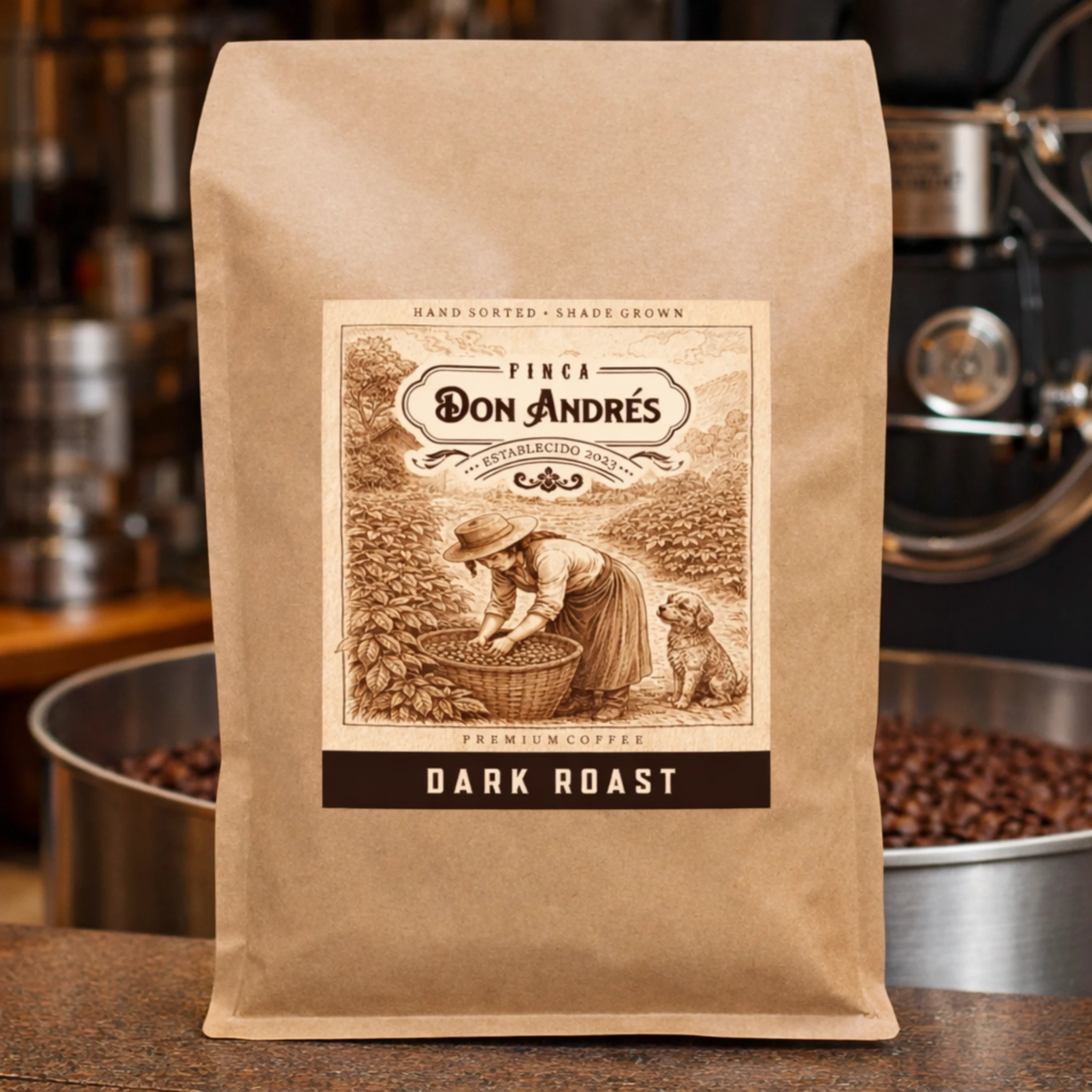 Dark roast coffee bag